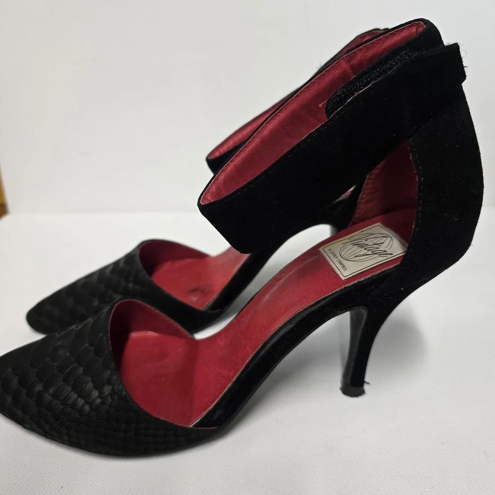 Jeffrey Campbell Bridges Black Suede Snakeskin Ankle Strap Heels Womens‎ 9.5